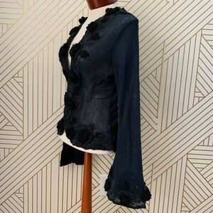 Joolay 100% Cotton knit cardigan floral crochet embroidered bell sleeves S / M